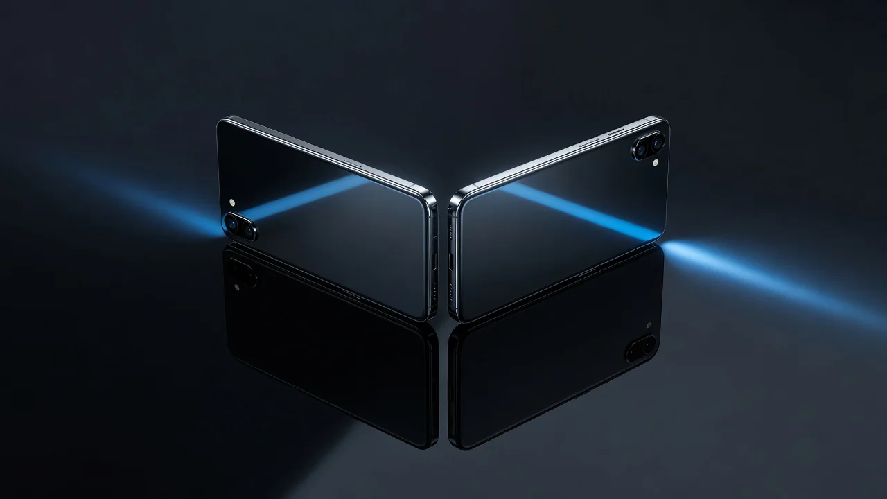 Dois smartphones flagship frente a frente sobre mesa escura